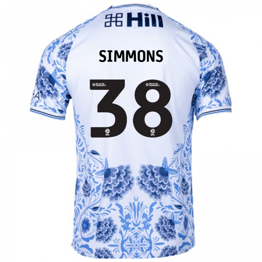 Børn Bella Simmons #38 Hvid Blå Udebane Spillertrøjer 2024/25 Trøje T-Shirt