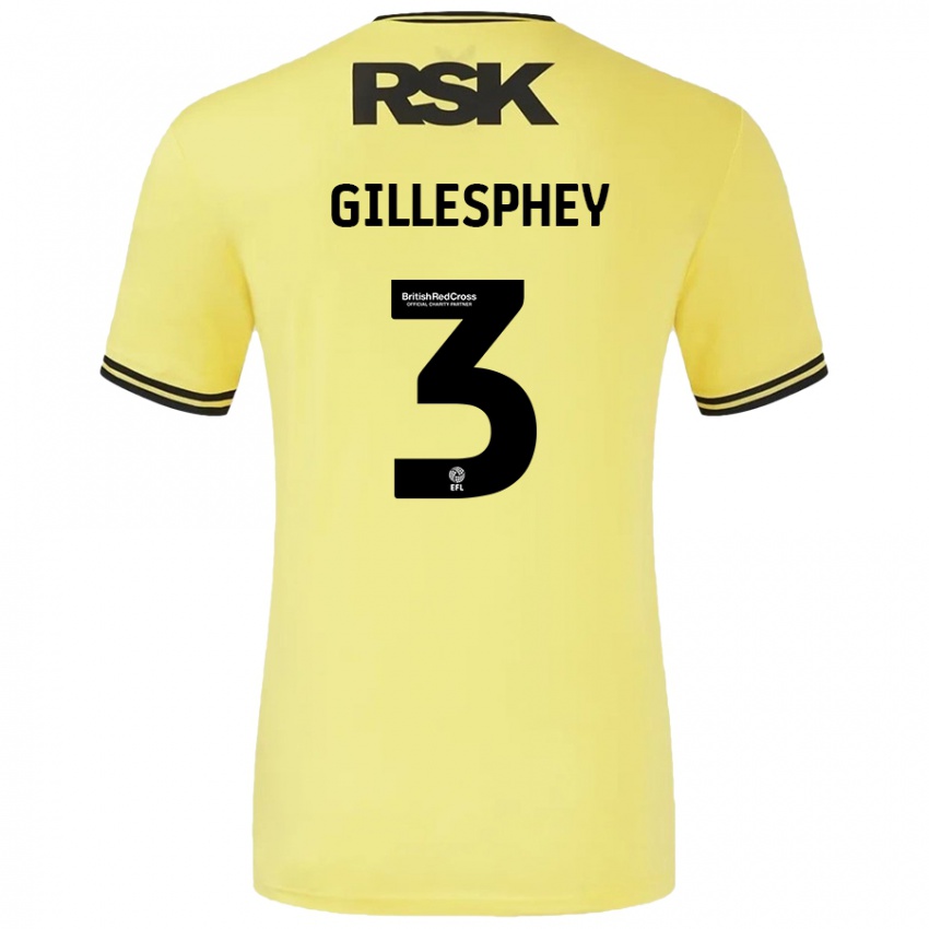 Børn Macaulay Gillesphey #3 Gul Sort Udebane Spillertrøjer 2024/25 Trøje T-Shirt