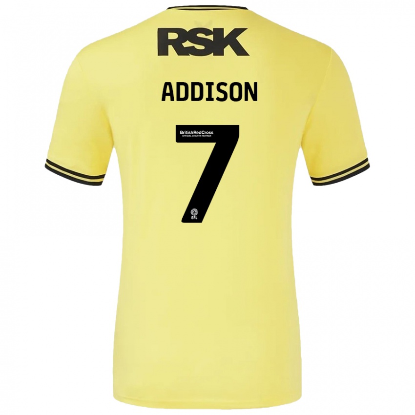 Børn Angela Addison #7 Gul Sort Udebane Spillertrøjer 2024/25 Trøje T-Shirt