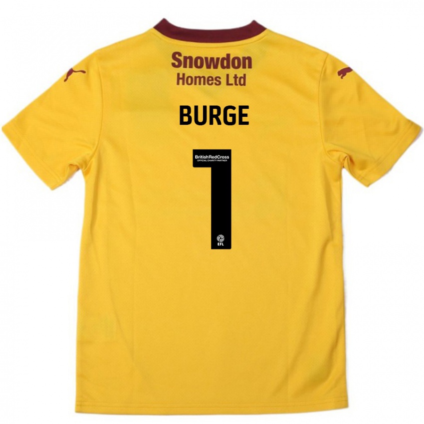 Børn Lee Burge #1 Orange Bourgogne Udebane Spillertrøjer 2024/25 Trøje T-Shirt