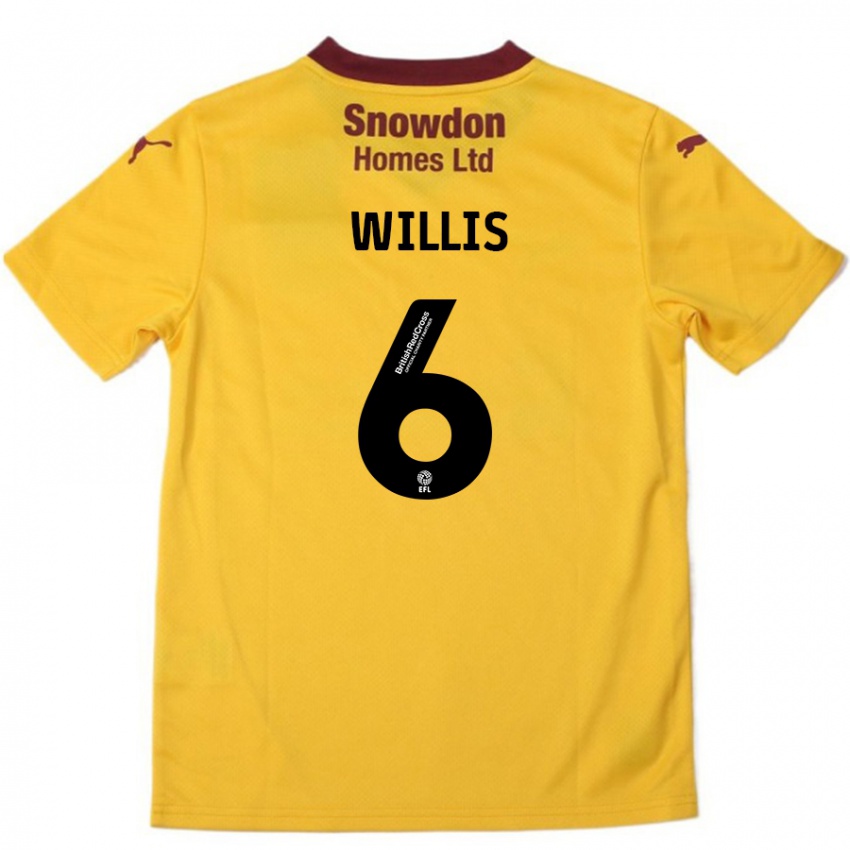 Børn Jordan Willis #6 Orange Bourgogne Udebane Spillertrøjer 2024/25 Trøje T-Shirt