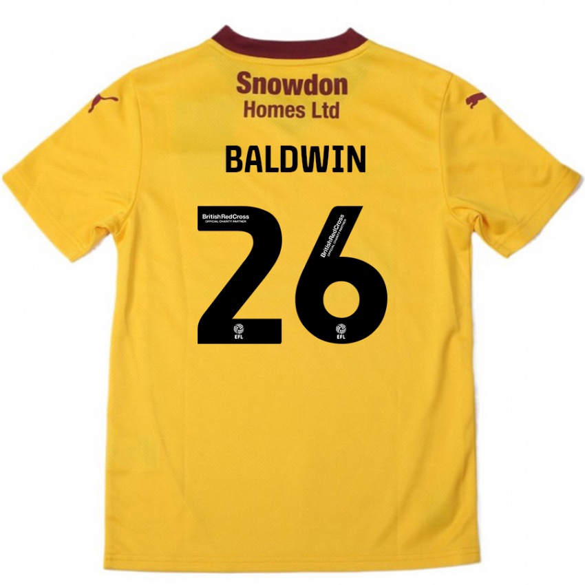 Børn Jack Baldwin #26 Orange Bourgogne Udebane Spillertrøjer 2024/25 Trøje T-Shirt