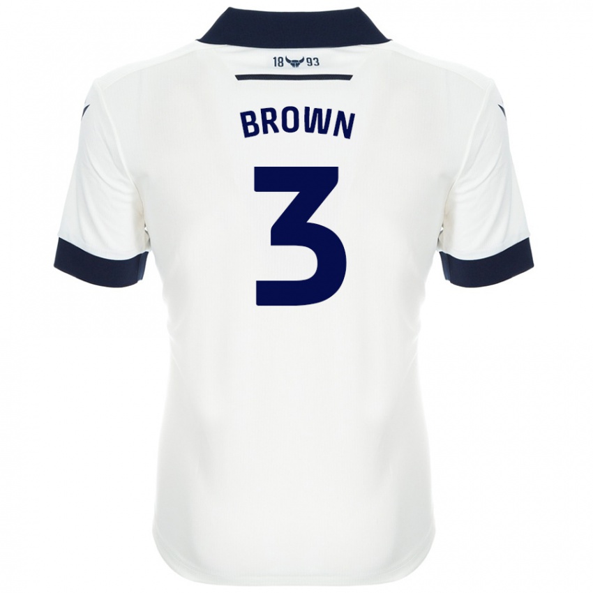 Børn Ciaron Brown #3 Hvid Marineblå Udebane Spillertrøjer 2024/25 Trøje T-Shirt