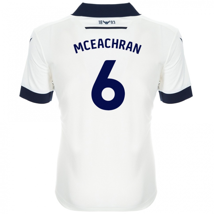 Børn Josh Mceachran #6 Hvid Marineblå Udebane Spillertrøjer 2024/25 Trøje T-Shirt