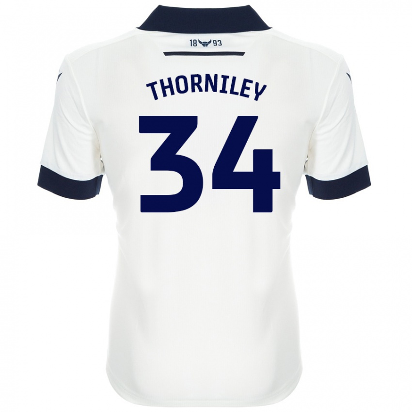 Børn Jordan Thorniley #34 Hvid Marineblå Udebane Spillertrøjer 2024/25 Trøje T-Shirt