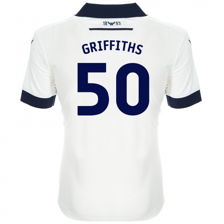 Børn Louis Griffiths #50 Hvid Marineblå Udebane Spillertrøjer 2024/25 Trøje T-Shirt