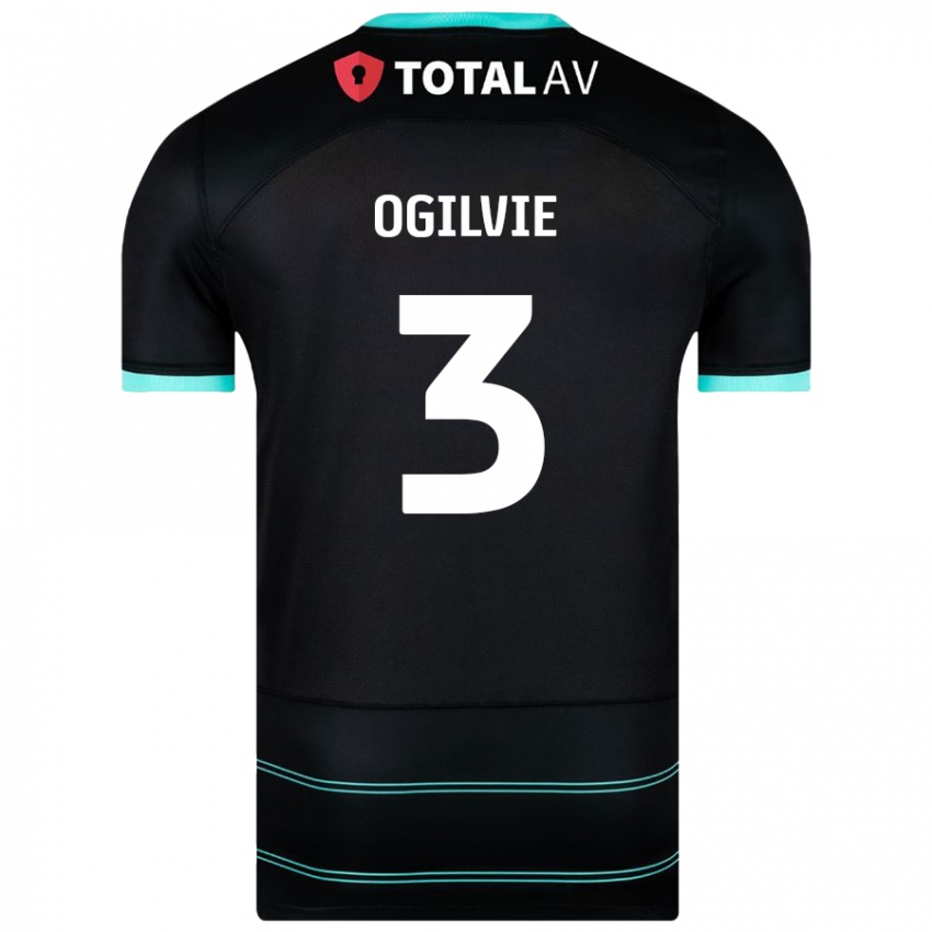 Børn Connor Ogilvie #3 Sort Udebane Spillertrøjer 2024/25 Trøje T-Shirt