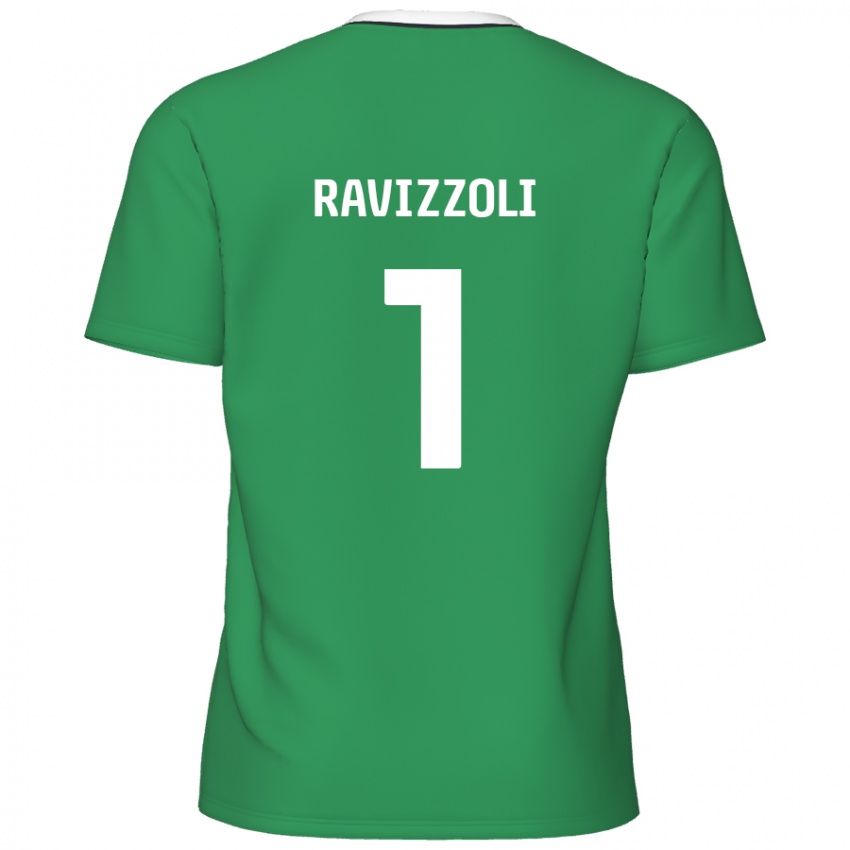 Børn Franco Ravizzoli #1 Grønne Hvide Striber Udebane Spillertrøjer 2024/25 Trøje T-Shirt