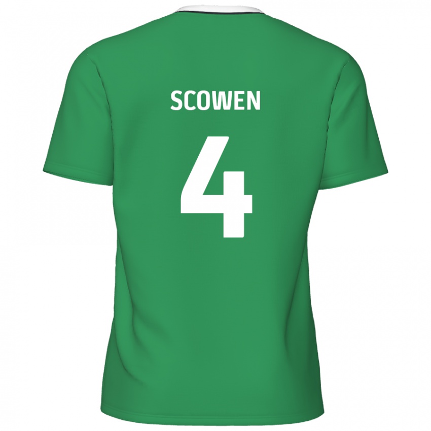 Børn Josh Scowen #4 Grønne Hvide Striber Udebane Spillertrøjer 2024/25 Trøje T-Shirt