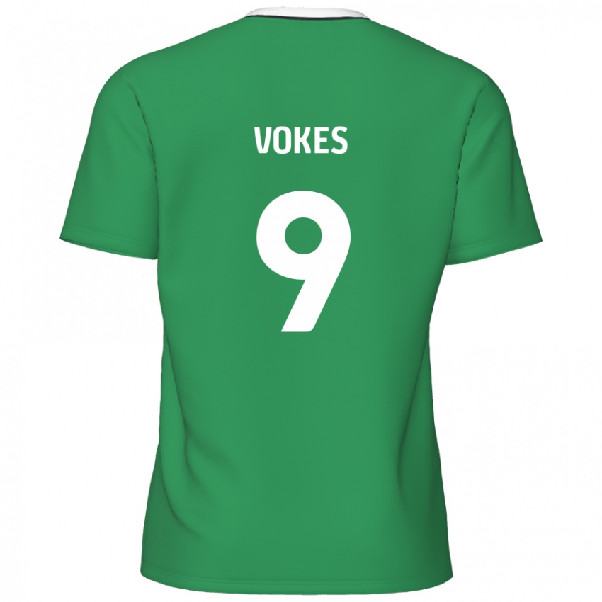 Børn Sam Vokes #9 Grønne Hvide Striber Udebane Spillertrøjer 2024/25 Trøje T-Shirt