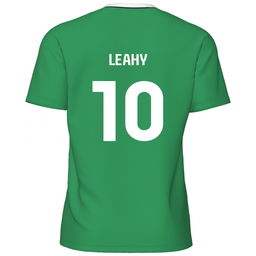 Børn Luke Leahy #10 Grønne Hvide Striber Udebane Spillertrøjer 2024/25 Trøje T-Shirt