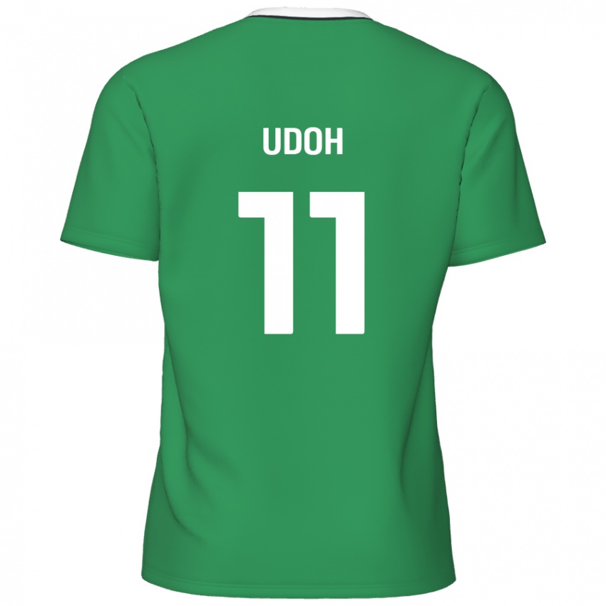 Børn Daniel Udoh #11 Grønne Hvide Striber Udebane Spillertrøjer 2024/25 Trøje T-Shirt