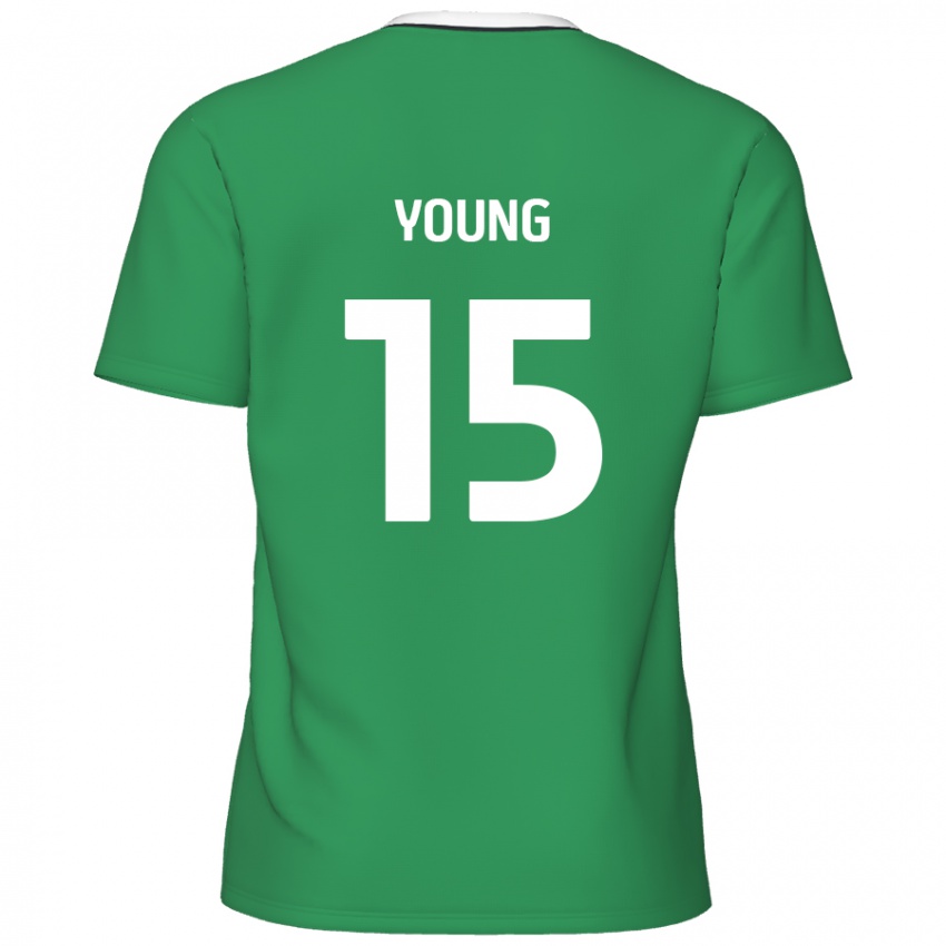 Børn Jack Young #15 Grønne Hvide Striber Udebane Spillertrøjer 2024/25 Trøje T-Shirt