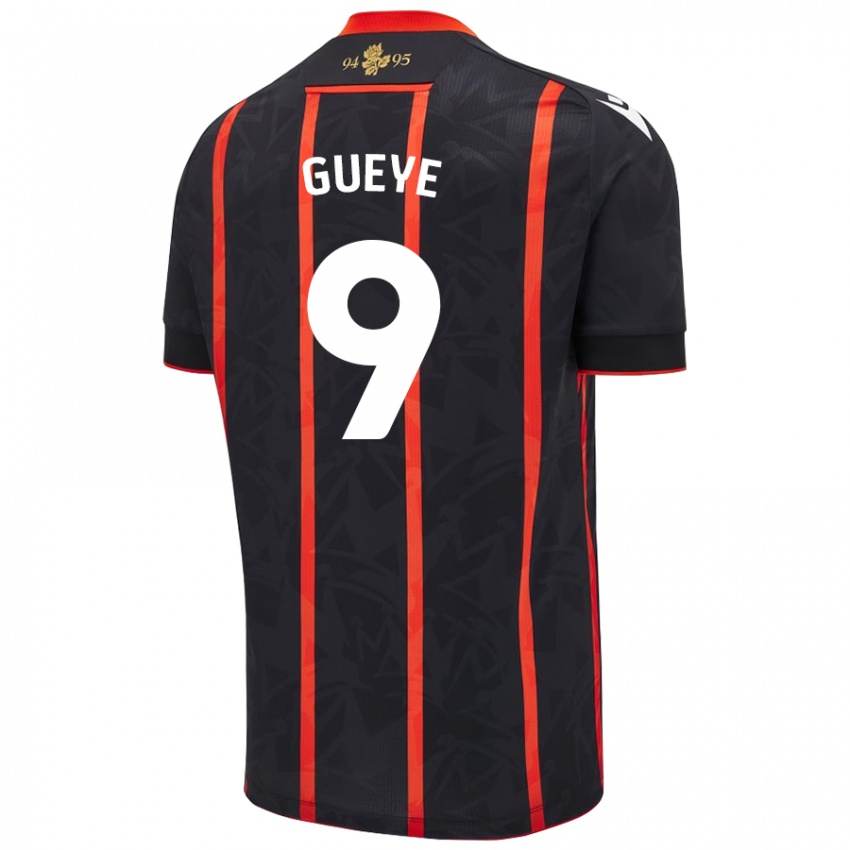 Børn Makhtar Gueye #9 Sort Rød Udebane Spillertrøjer 2024/25 Trøje T-Shirt