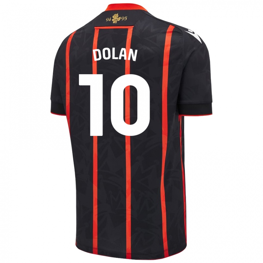 Børn Tyrhys Dolan #10 Sort Rød Udebane Spillertrøjer 2024/25 Trøje T-Shirt