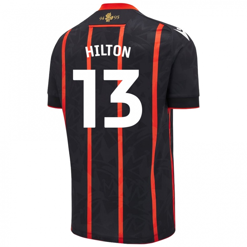 Børn Joe Hilton #13 Sort Rød Udebane Spillertrøjer 2024/25 Trøje T-Shirt