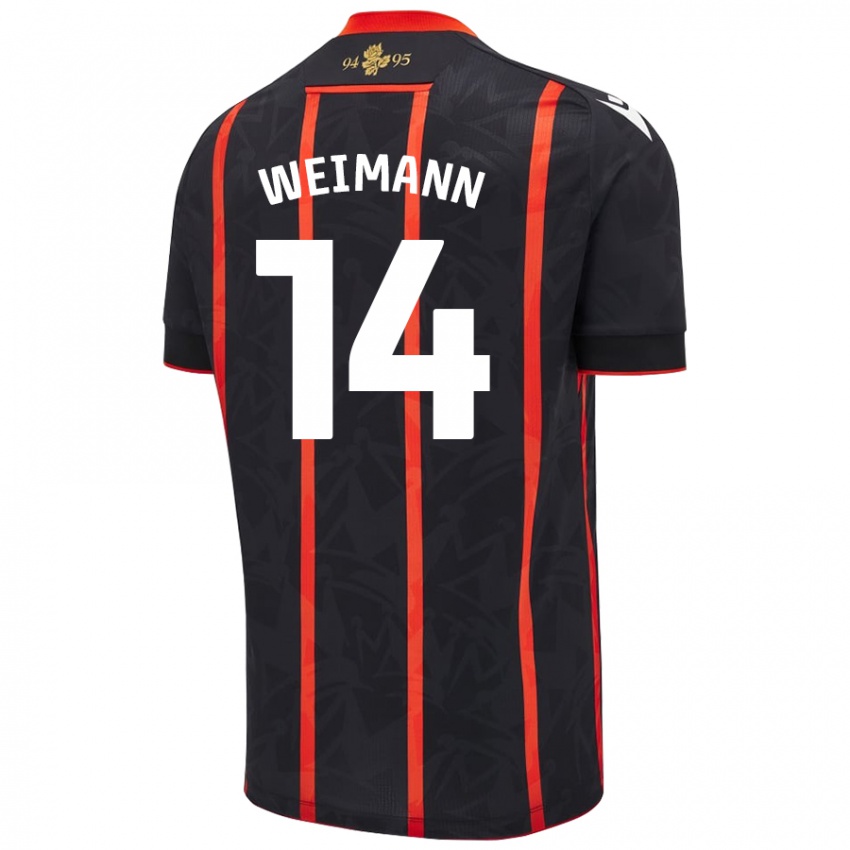 Børn Andreas Weimann #14 Sort Rød Udebane Spillertrøjer 2024/25 Trøje T-Shirt