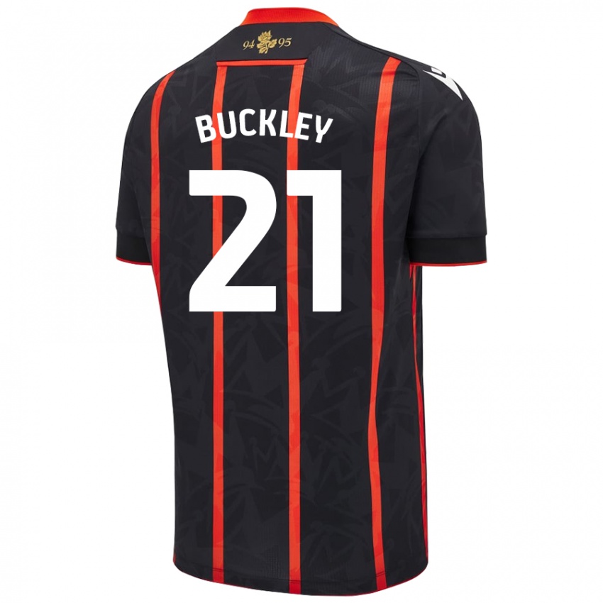 Børn John Buckley #21 Sort Rød Udebane Spillertrøjer 2024/25 Trøje T-Shirt