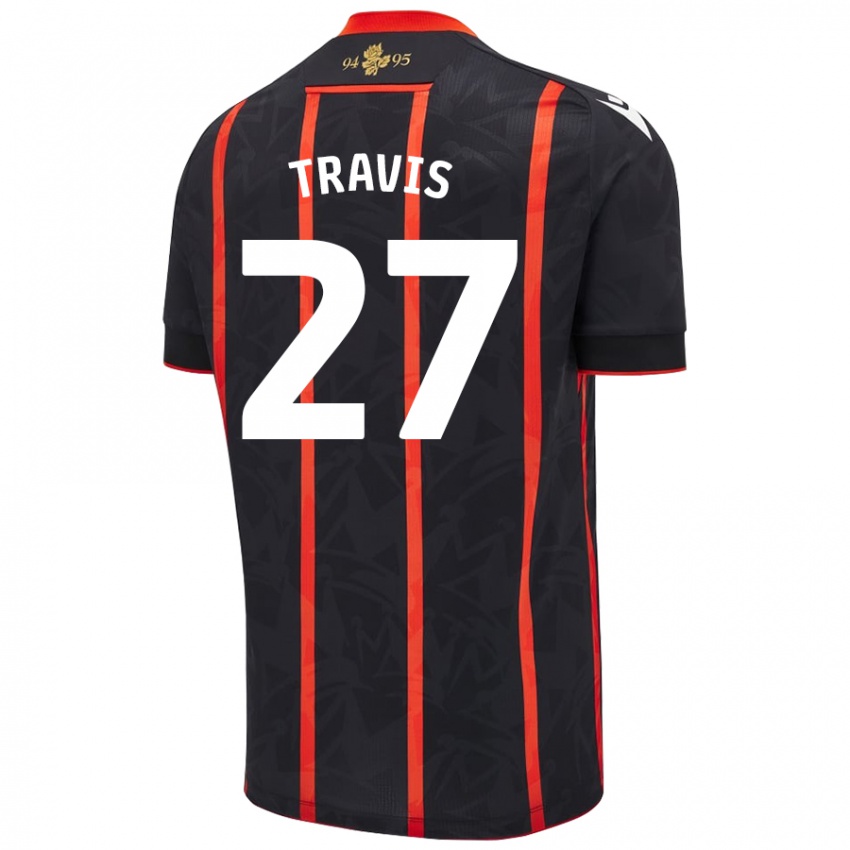 Børn Lewis Travis #27 Sort Rød Udebane Spillertrøjer 2024/25 Trøje T-Shirt