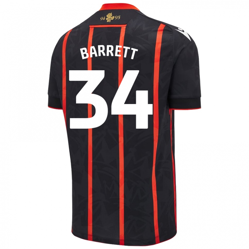 Børn Jack Barrett #34 Sort Rød Udebane Spillertrøjer 2024/25 Trøje T-Shirt