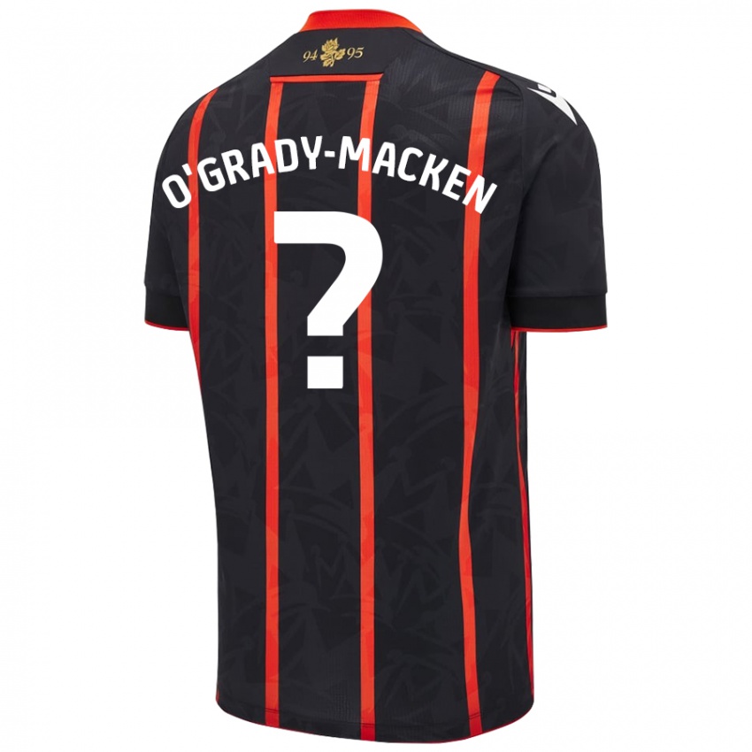 Børn Harley O'grady-Macken #0 Sort Rød Udebane Spillertrøjer 2024/25 Trøje T-Shirt