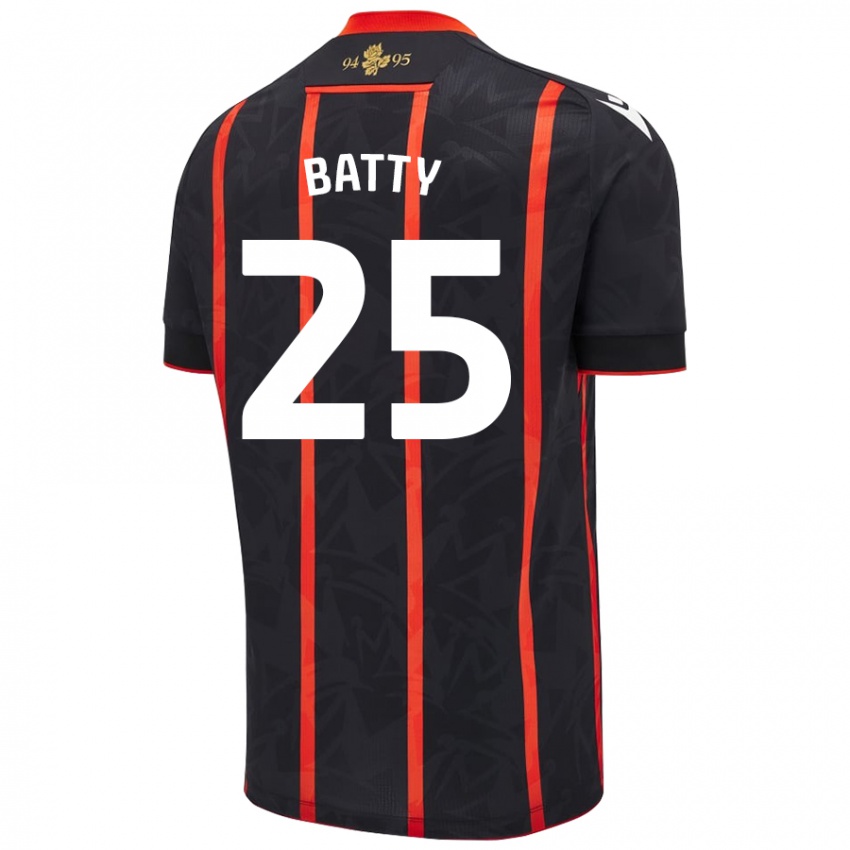 Børn Jake Batty #25 Sort Rød Udebane Spillertrøjer 2024/25 Trøje T-Shirt