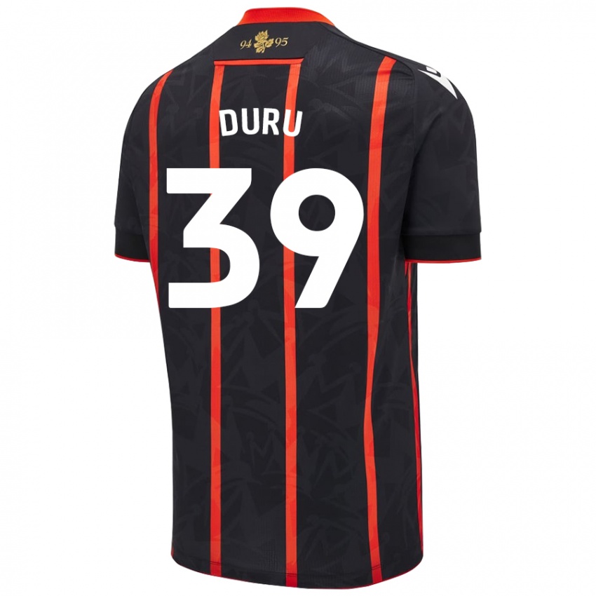 Børn Leo Duru #39 Sort Rød Udebane Spillertrøjer 2024/25 Trøje T-Shirt