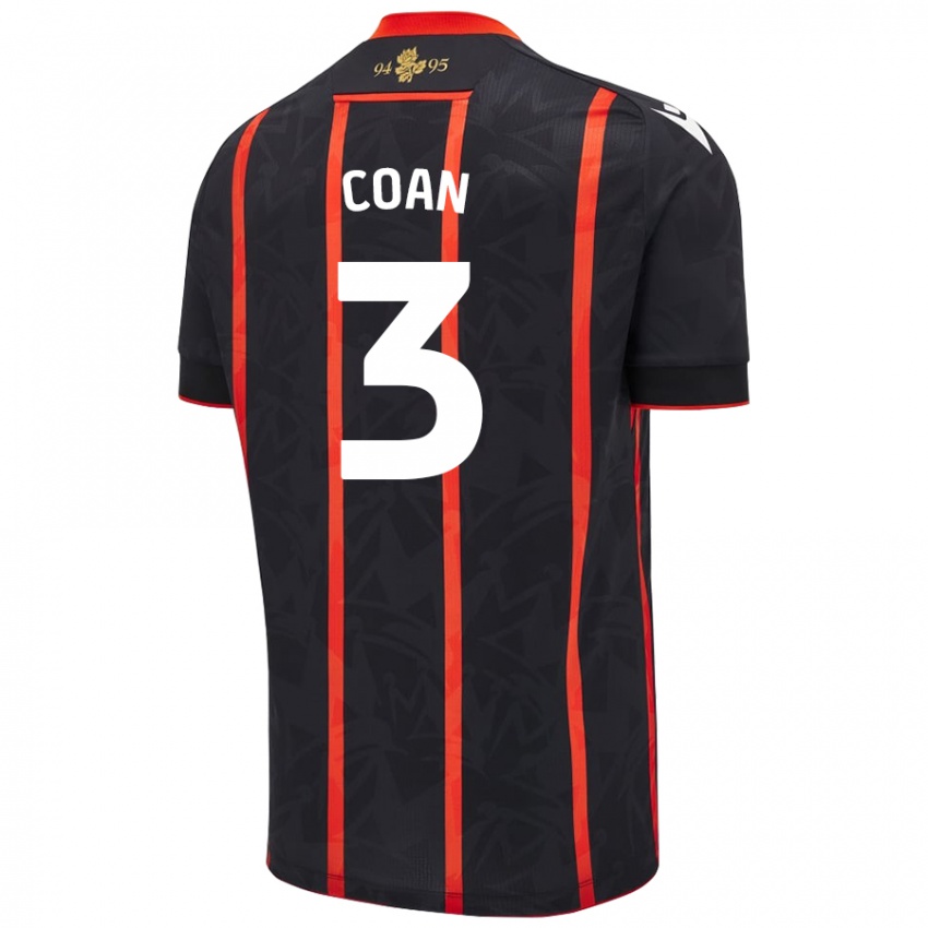 Børn Hannah Coan #3 Sort Rød Udebane Spillertrøjer 2024/25 Trøje T-Shirt