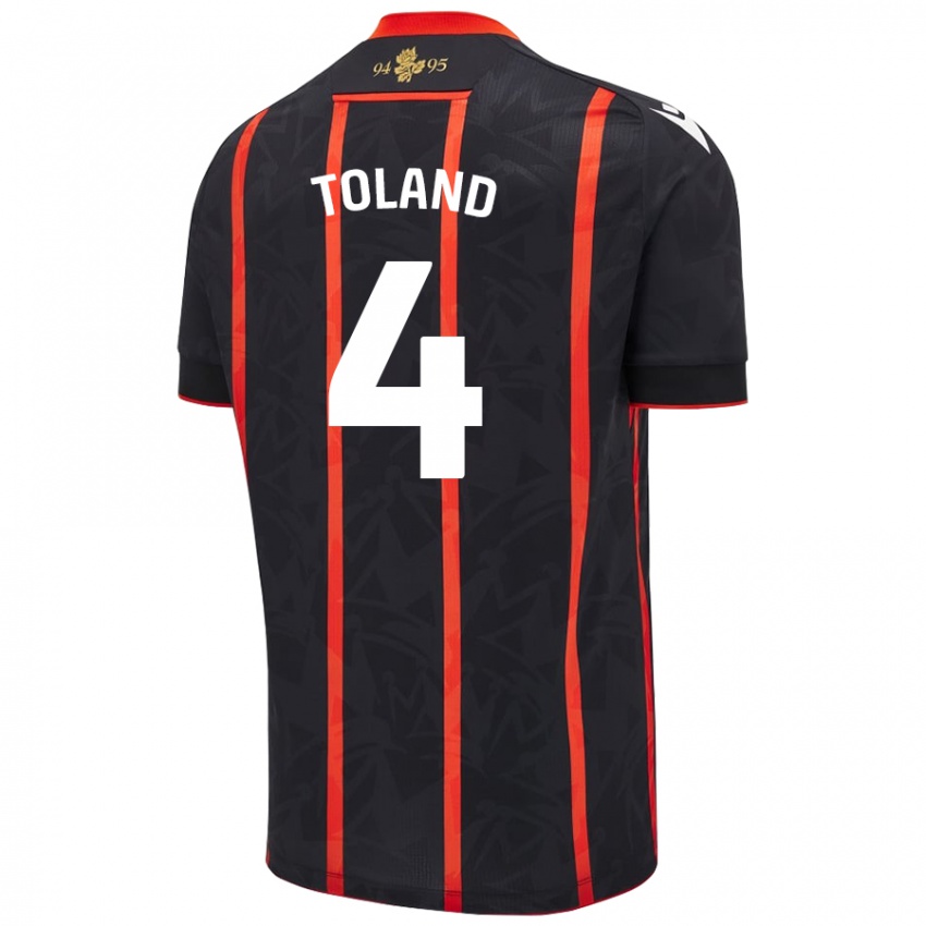 Børn Tyler Toland #4 Sort Rød Udebane Spillertrøjer 2024/25 Trøje T-Shirt