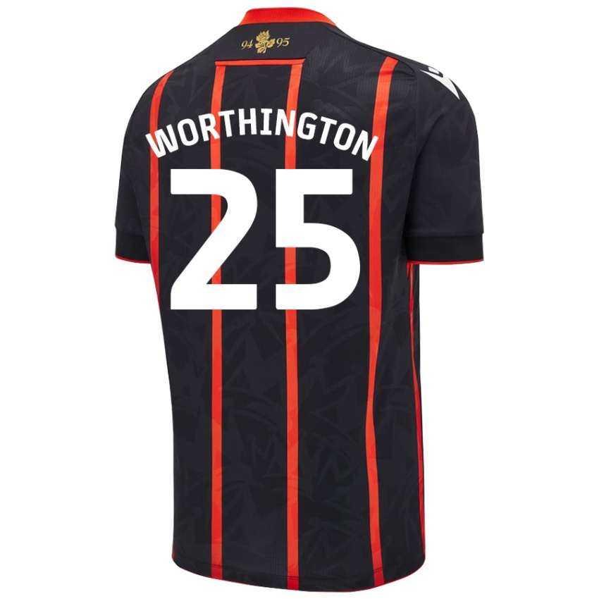 Børn Nicola Worthington #25 Sort Rød Udebane Spillertrøjer 2024/25 Trøje T-Shirt