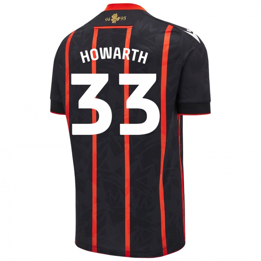 Børn Taylor Howarth #33 Sort Rød Udebane Spillertrøjer 2024/25 Trøje T-Shirt