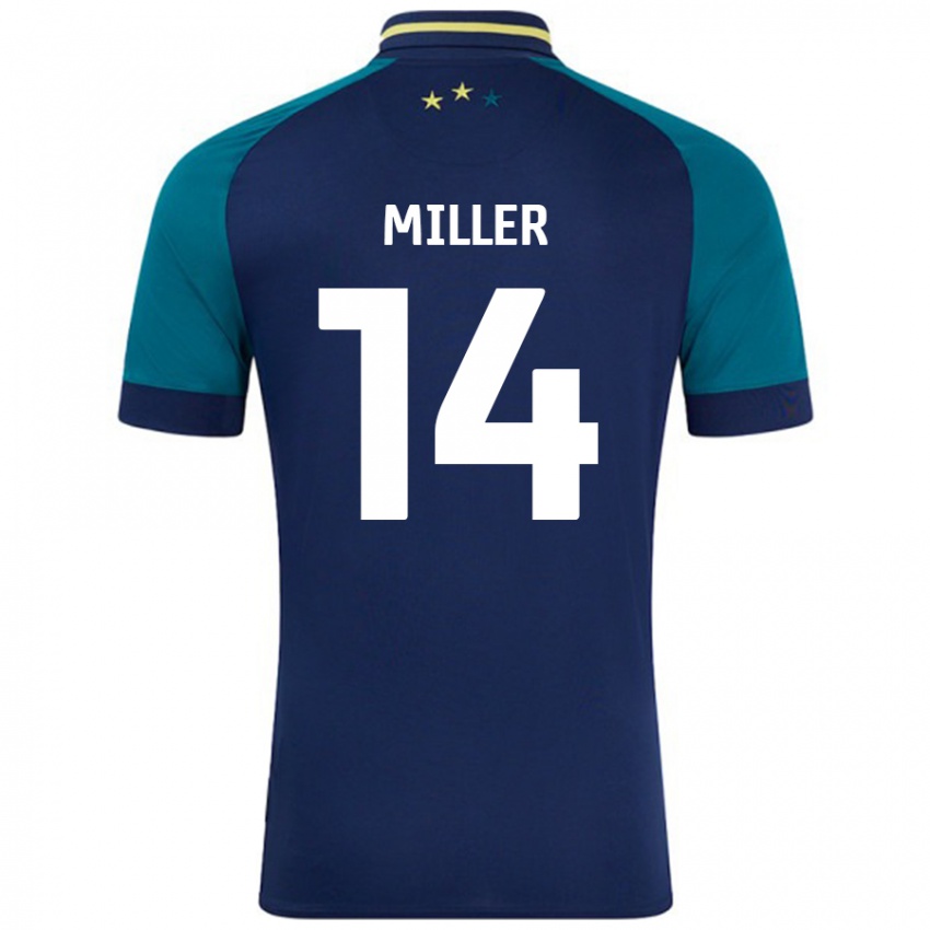 Børn Mickel Miller #14 Marineblå Mørkegrøn Udebane Spillertrøjer 2024/25 Trøje T-Shirt