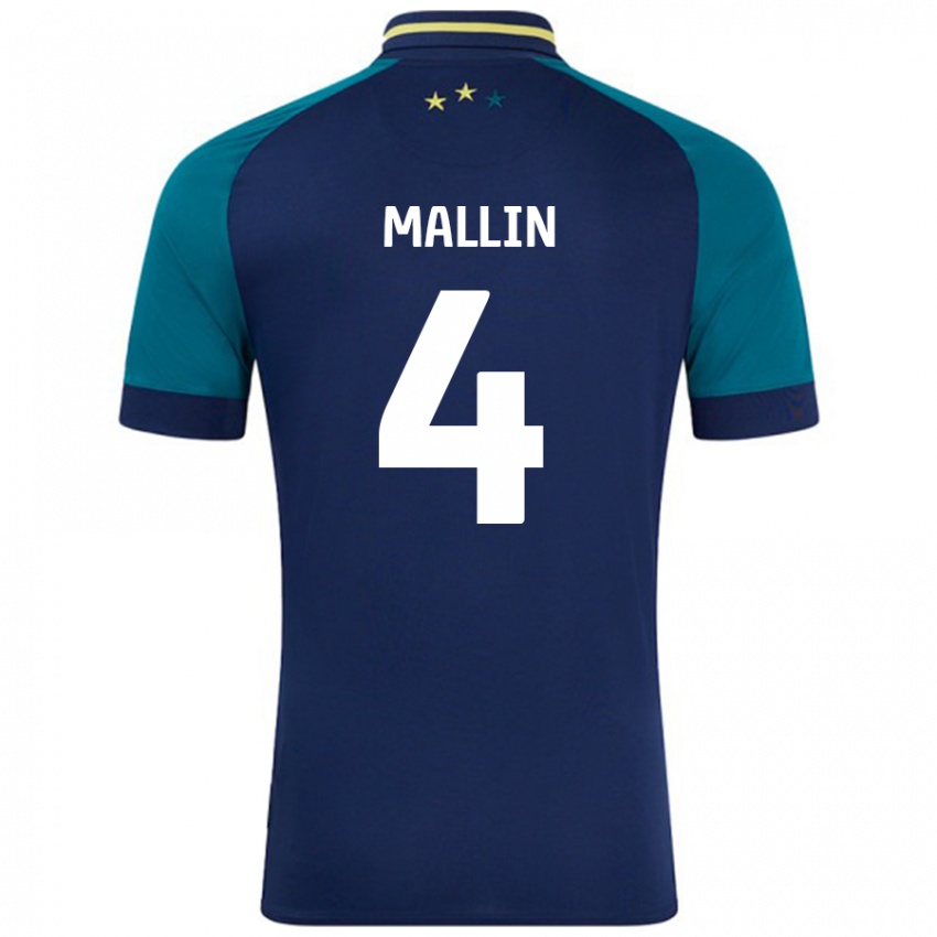 Børn Kate Mallin #4 Marineblå Mørkegrøn Udebane Spillertrøjer 2024/25 Trøje T-Shirt