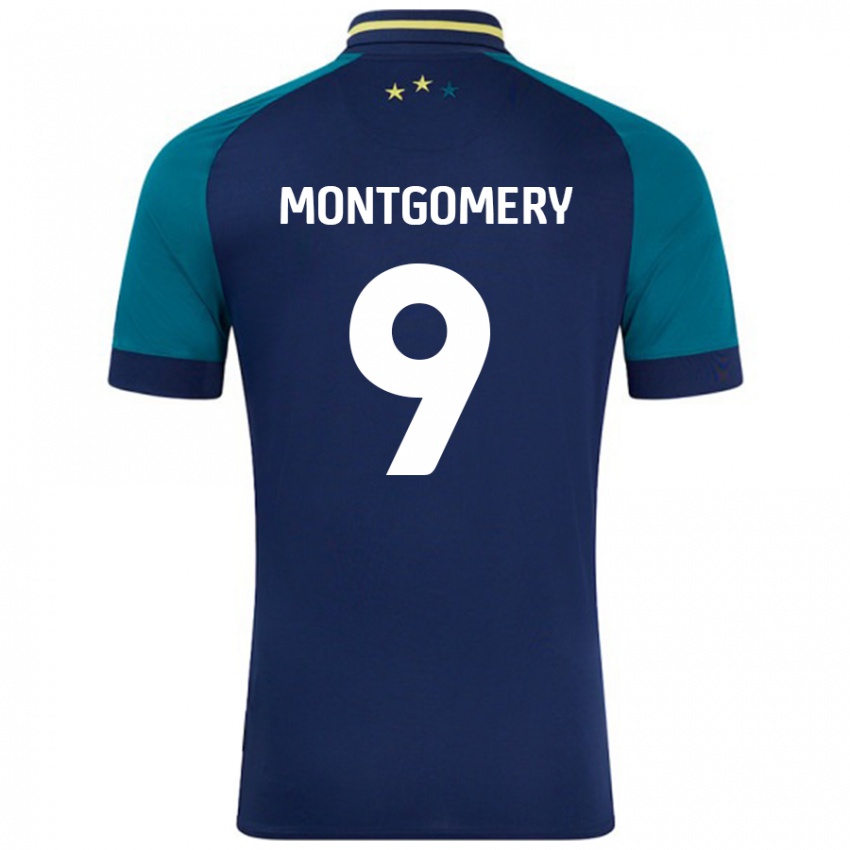 Børn Ria Montgomery #9 Marineblå Mørkegrøn Udebane Spillertrøjer 2024/25 Trøje T-Shirt