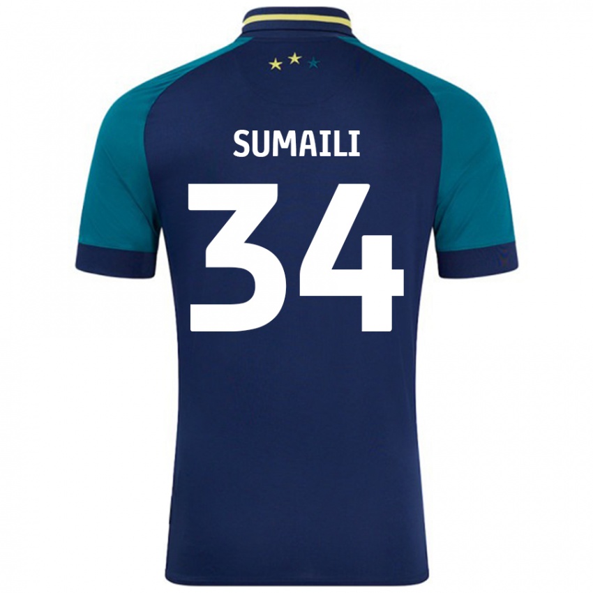 Børn Falone Sumaili #34 Marineblå Mørkegrøn Udebane Spillertrøjer 2024/25 Trøje T-Shirt