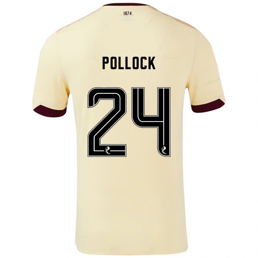 Børn Finlay Pollock #24 Creme Bourgogne Udebane Spillertrøjer 2024/25 Trøje T-Shirt