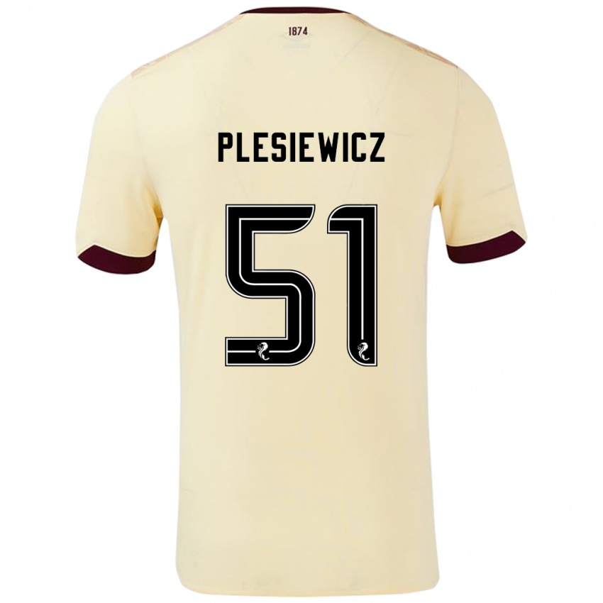 Børn Szymon Plesiewicz #51 Creme Bourgogne Udebane Spillertrøjer 2024/25 Trøje T-Shirt