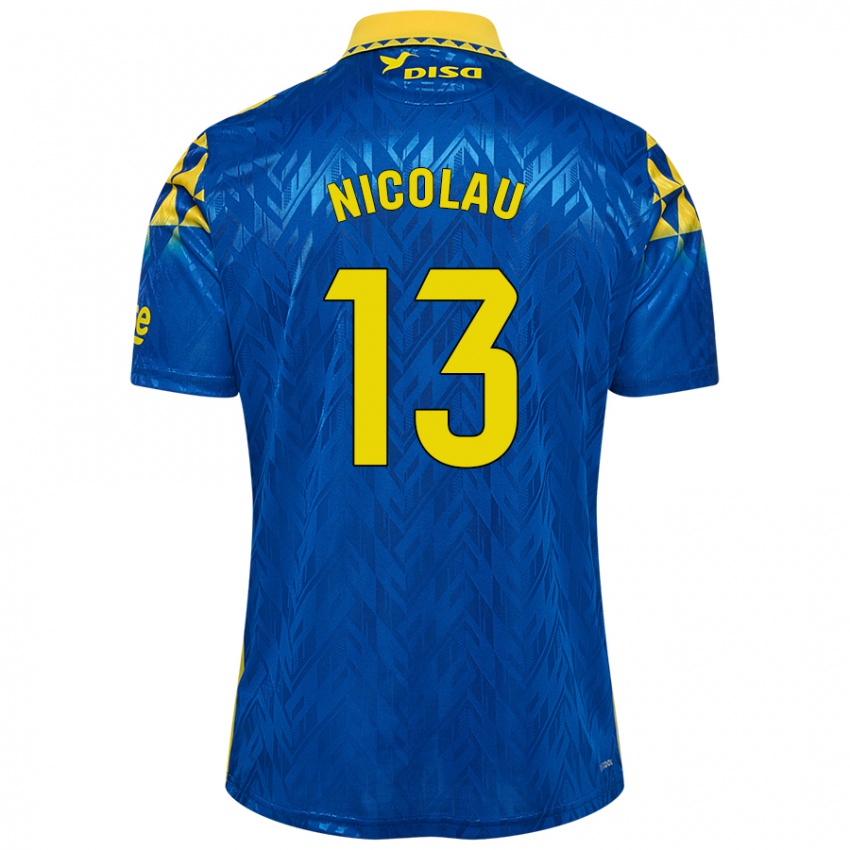 Børn Nacho Nicolau #13 Blå Gul Udebane Spillertrøjer 2024/25 Trøje T-Shirt