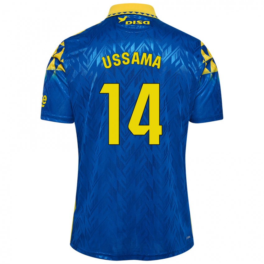 Børn Ussama #14 Blå Gul Udebane Spillertrøjer 2024/25 Trøje T-Shirt