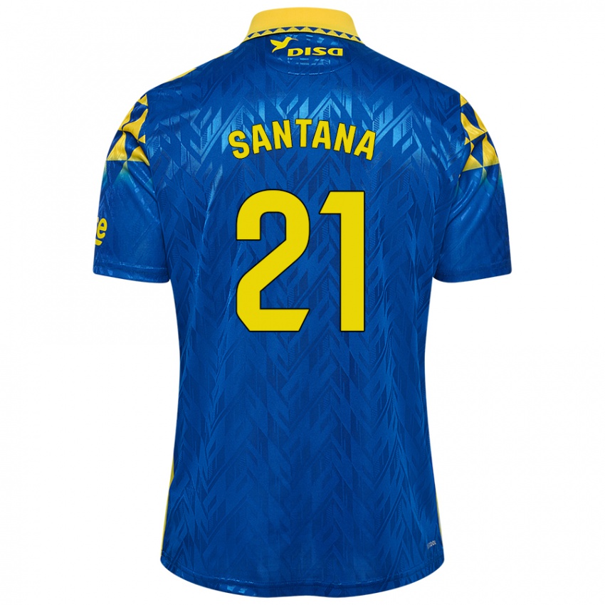 Børn Yadam Santana #21 Blå Gul Udebane Spillertrøjer 2024/25 Trøje T-Shirt