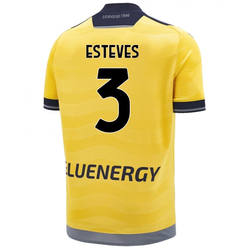 Børn Gonçalo Esteves #3 Gylden Udebane Spillertrøjer 2024/25 Trøje T-Shirt