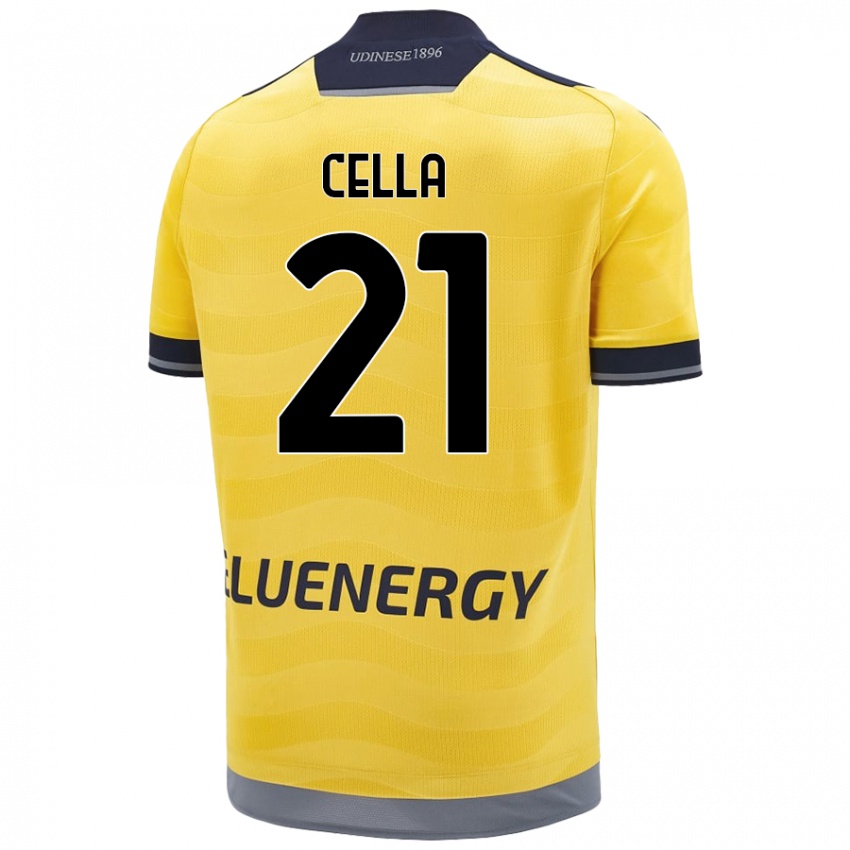 Børn Leonardo Cella #21 Gylden Udebane Spillertrøjer 2024/25 Trøje T-Shirt