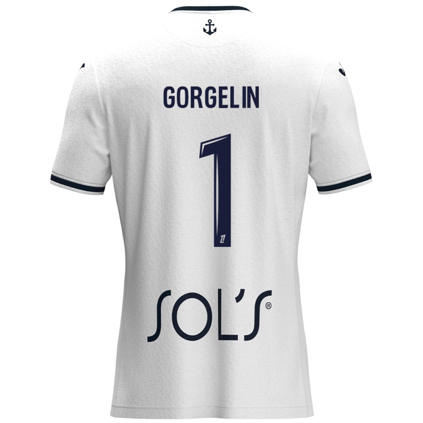 Børn Mathieu Gorgelin #1 Hvid Mørkeblå Udebane Spillertrøjer 2024/25 Trøje T-Shirt