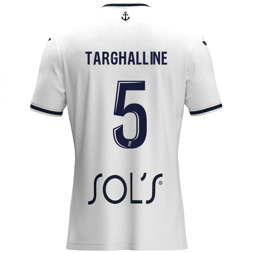 Børn Oussama Targhalline #5 Hvid Mørkeblå Udebane Spillertrøjer 2024/25 Trøje T-Shirt