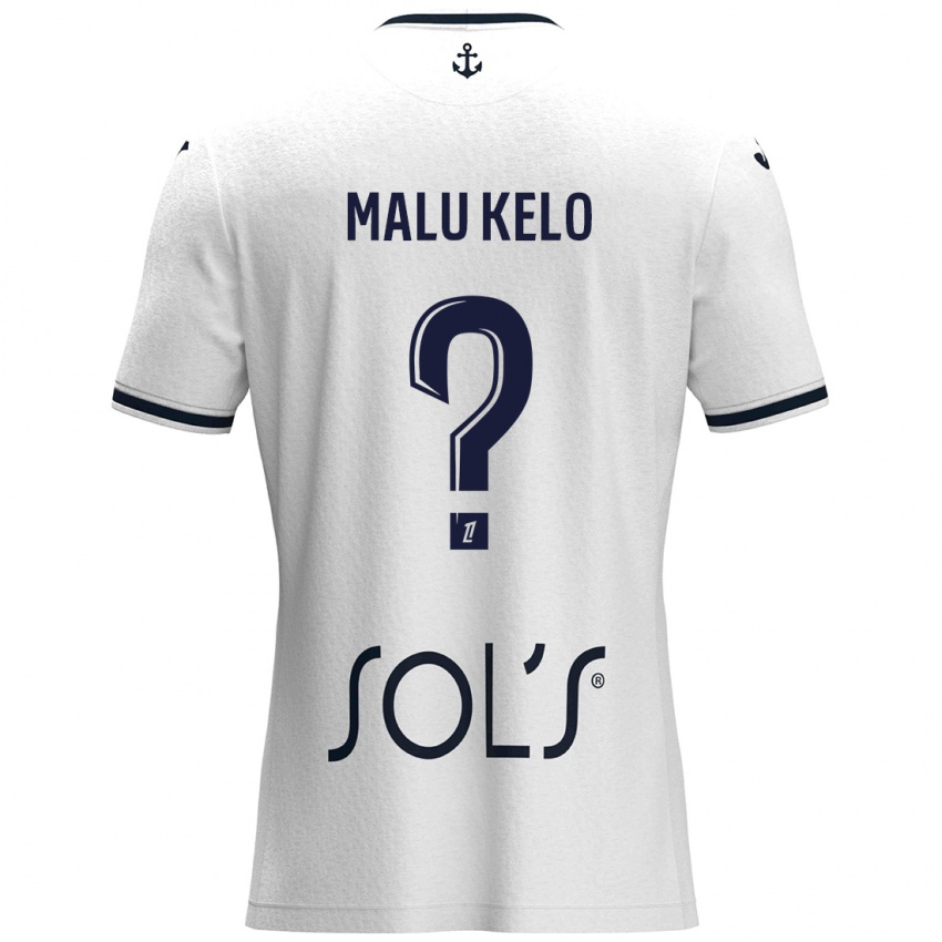 Børn Yohann Malu Kelo #0 Hvid Mørkeblå Udebane Spillertrøjer 2024/25 Trøje T-Shirt