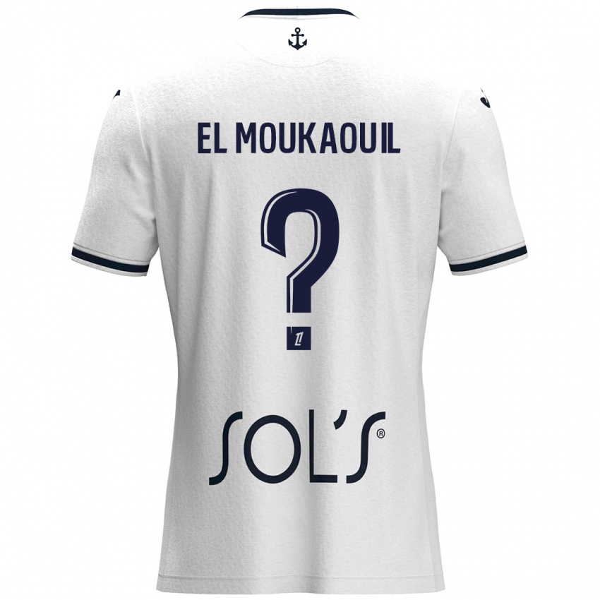 Børn Mohamed El Moukaouil #0 Hvid Mørkeblå Udebane Spillertrøjer 2024/25 Trøje T-Shirt