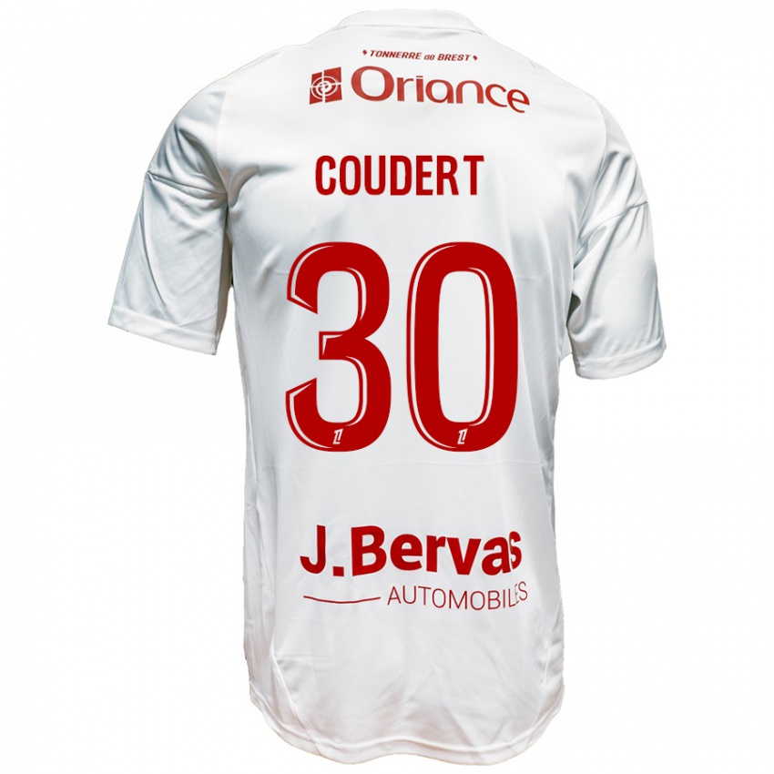 Børn Grégoire Coudert #30 Hvid Rød Udebane Spillertrøjer 2024/25 Trøje T-Shirt