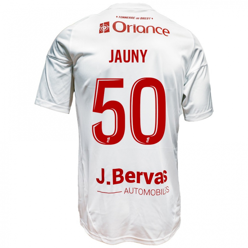 Børn Noah Jauny #50 Hvid Rød Udebane Spillertrøjer 2024/25 Trøje T-Shirt