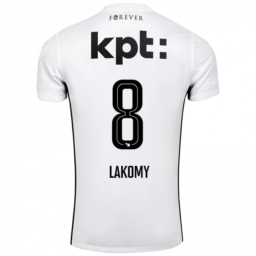 Børn Lukasz Lakomy #8 Hvid Sort Udebane Spillertrøjer 2024/25 Trøje T-Shirt