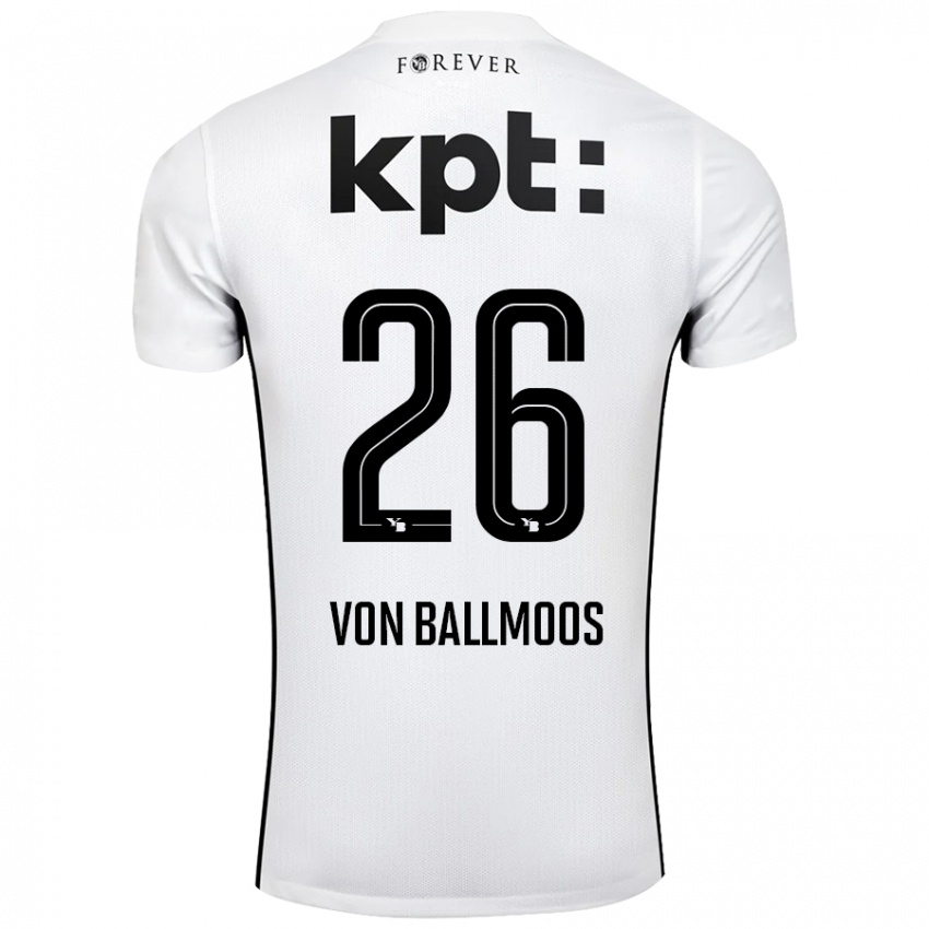 Børn David Von Ballmoos #26 Hvid Sort Udebane Spillertrøjer 2024/25 Trøje T-Shirt